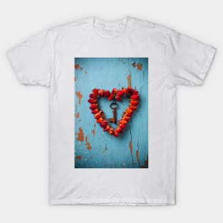 Small rose heart wreath with key T-Shirt